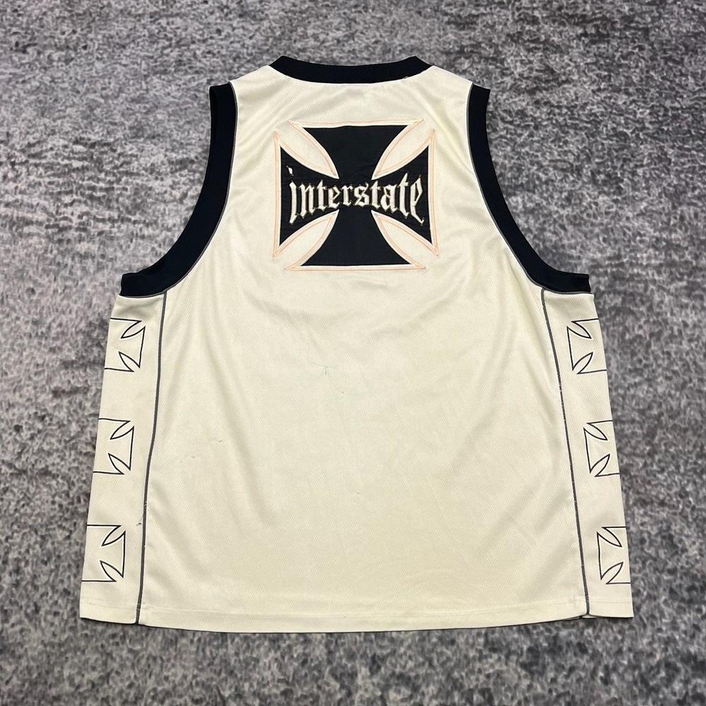 Vintage Y2K‎ Interstate Tank Top Jersey Basketball Mens Large White Black Skater